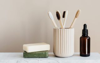 Toothbrushes in toothbrush holder