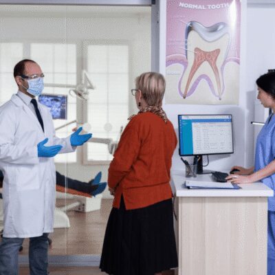 dentist explaining emergency dental procedure