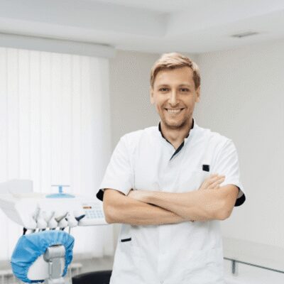 young doctor smiling in dentist office